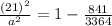 \frac{(21)^2}{a^2}=1-\frac{841}{3364}