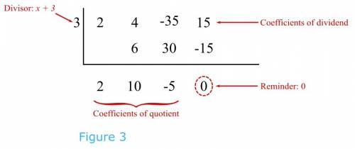 Use synthetic division to solve (2x3+4x2-35x+15) divided by (x-3) what is the quotient?