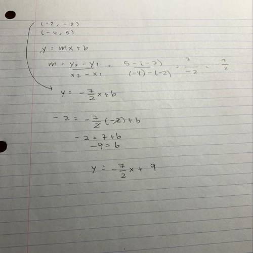 How do you write the equation of the line that contains (-2, -2) and (-4, 5)?