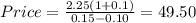 Price=\frac{2.25(1+0.1)}{0.15-0.10} =49.50
