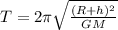 T={2\pi\sqrt{\frac{(R+h)^{2}}{GM}}}