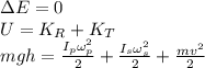 \Delta E=0\\U=K_R+K_T\\mgh=\frac{I_p\omega_p^2}{2}+\frac{I_s\omega_s^2}{2}+\frac{mv^2}{2}