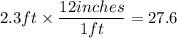 2.3ft\times\dfrac{12inches}{1ft}=27.6