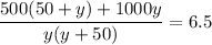\dfrac{500(50 + y)+ 1000 y}{y(y + 50)} = 6.5