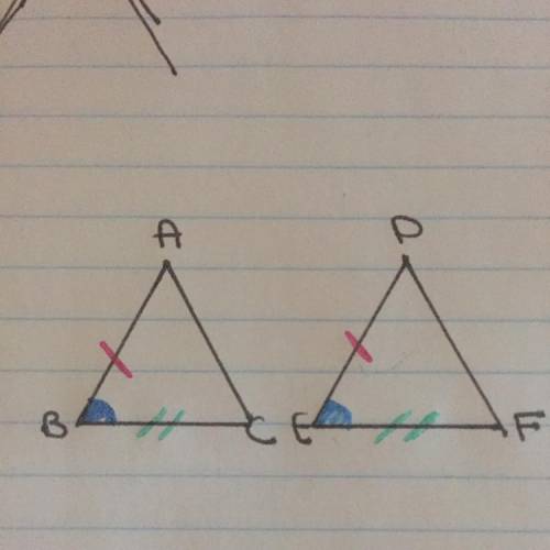 What additional information would you need to prove that δabc ≅ δdef by sas?  triangle abc is drawn