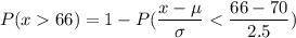 P(x66) = 1-P( \dfrac{x - \mu}{\sigma}