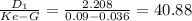 \frac{D_1}{Ke-G}=\frac{2.208}{0.09-0.036}=40.88