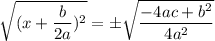 \sqrt{(x+\dfrac{b}{2a})^2}=\pm \sqrt{\dfrac{-4ac+b^2}{4a^2}}