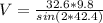 V=\frac{32.6*9.8}{sin(2*42.4)}