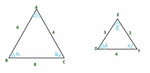 Two similar triangles are shown below:  two triangles are shown. the sides of the triangle on the le
