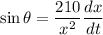\sin\theta=\dfrac{210}{x^2}\dfrac{dx}{dt}