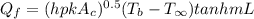 Q_f = (hpkA_c)^{0.5}(T_b-T_{\infty})tanh mL