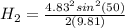H_2 = \frac{4.83^2sin^2(50)}{2(9.81)}