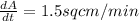 \frac{dA}{dt}=1.5 sqcm/min
