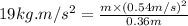 19kg.m/s^2=\frac{m\times (0.54m/s)^2}{0.36m}