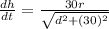 \frac{dh}{dt}=\frac{30r}{\sqrt{d^{2}+(30)^{2}}}