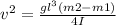 v^{2}=\frac {gl^{3}(m2-m1)}{4I}