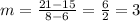 m =  \frac{21 - 15}{8 - 6}  =  \frac{6}{2}  = 3