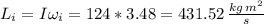 L_{i}=I\omega_{i}=124*3.48=431.52\,\frac{kg\,m^{2}}{s}