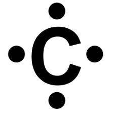 Which phrase correctly describes a lewis dot structure for carbon?  a. c with two dots on either sid