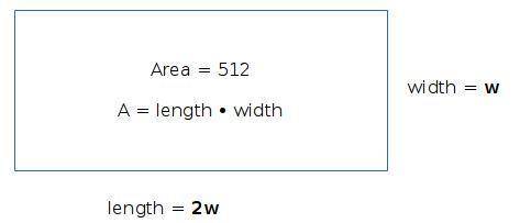 The length of a rectangle is twice the width. the area is 512yds^2 find length and width
