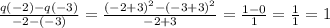 \frac{q(-2)-q(-3)}{-2-(-3)} = \frac{(-2+3)^2-(-3+3)^2}{-2+3} = \frac{1-0}{1} = \frac{1}{1} =1