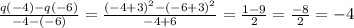\frac{q(-4)-q(-6)}{-4-(-6)} = \frac{(-4+3)^2-(-6+3)^2}{-4+6} = \frac{1-9}{2} = \frac{-8}{2} =-4