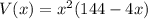 V(x)=x^2(144-4x)