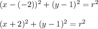 (x-(-2))^2+(y-1)^2=r^2\\\\(x+2)^2+(y-1)^2=r^2