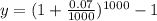 y=(1+\frac {0.07}{1000})^{1000}-1