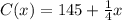 C(x)=145+\frac{1}{4}x