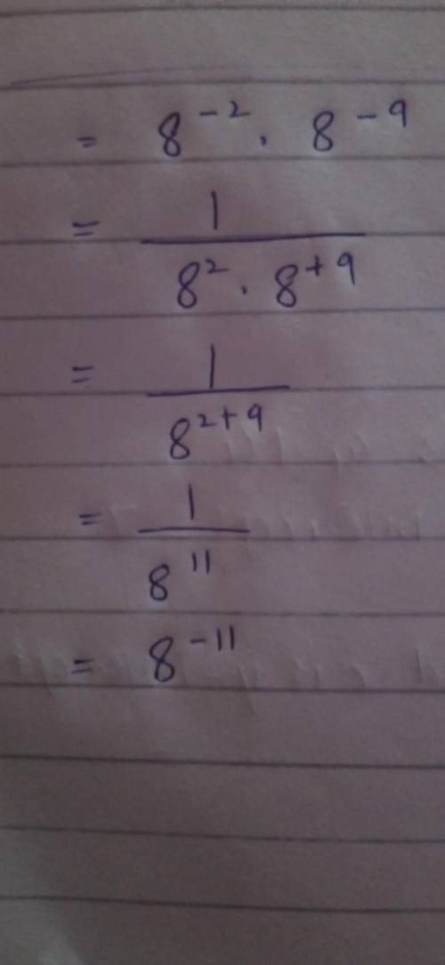 Find the product. write your answer in exponential form.8^-2•8^-9