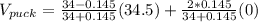 V_{puck} = \frac{34-0.145}{34+0.145}(34.5)+\frac{2*0.145}{34+0.145}(0)