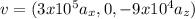 v=(3x10^5 a_{x},0,-9x10^4 a_{z})