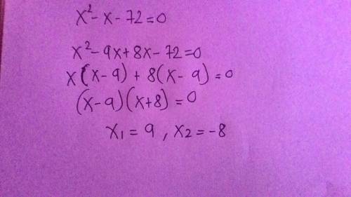What are the roots of the polynomial equation?  x^2−x−72=0 x1= __ x2=__