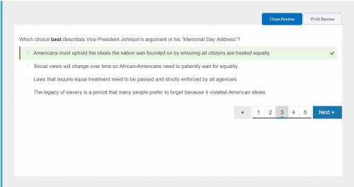 Which choice best describes vice president johnson’s argument in his “memorial day address”  a) amer