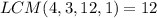 LCM(4,3,12,1)=12