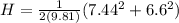 H = \frac{1}{2(9.81)}(7.44^2 + 6.6^2)