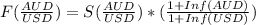 F(\frac{AUD}{USD} )=S(\frac{AUD}{USD} )*(\frac{1+Inf(AUD)}{1+Inf(USD)} )