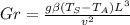 Gr = \frac{g \beta(T_S - T_A)L^3}{v^2}
