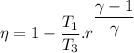 \eta=1-\dfrac{T_1}{T_3}.r^{\dfrac{\gamma-1}{\gamma}}