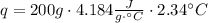 q = 200g \cdot 4.184 \frac {J}{g \cdot ^{\circ}C} \cdot 2.34^{\circ}C