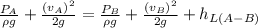 \frac {P_A}{\rho g}+\frac {(v_A)^{2}}{2g}=\frac {P_B}{\rho g}+\frac {(v_B)^{2}}{2g}+h_{L(A-B)}
