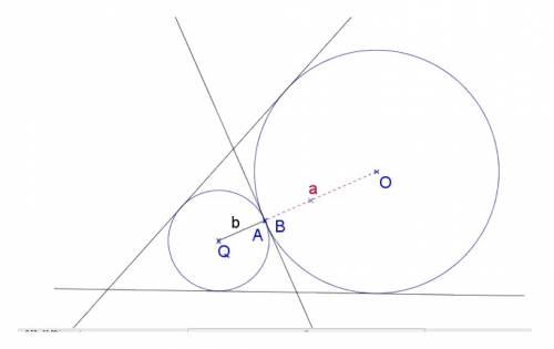 Two distinct circles that are tangent to each other at a common point. how many tangent lines can be