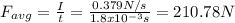 F_{avg}=\frac{I}{t}=\frac{0.379N/s}{1.8x10^{-3}s}=210.78 N