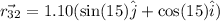 \vec{r_{32}}=1.10(\sin(15)\hat{j}+\cos(15)\hat{i})