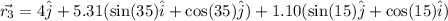 \vec{r_3}=4\hat{j}+5.31(\sin(35)\hat{i}+\cos(35)\hat{j})+1.10(\sin(15)\hat{j}+\cos(15)\hat{i})
