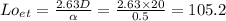 Lo_{et} = \frac{2.63 D}{\alpha} = \frac{2.63\times 20}{0.5} = 105.2