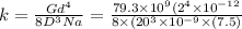 k = \frac{Gd^4}{8D^3 Na} = \frac{79.3\times 10^9 (2^4 \times 10^{-12}}{8\times (20^3 \times 10^{-9} \times (7.5)}