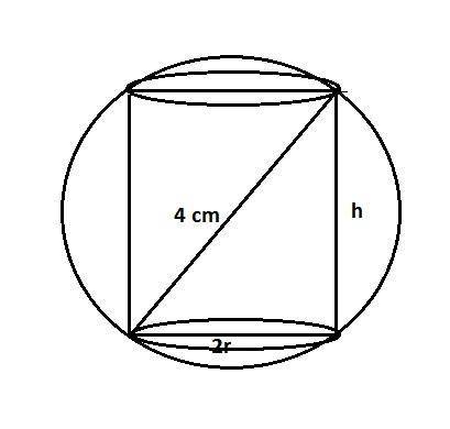 Aright circular cylinder is inscribed in a sphere with diameter 4cm as shown. if the cylinder is ope